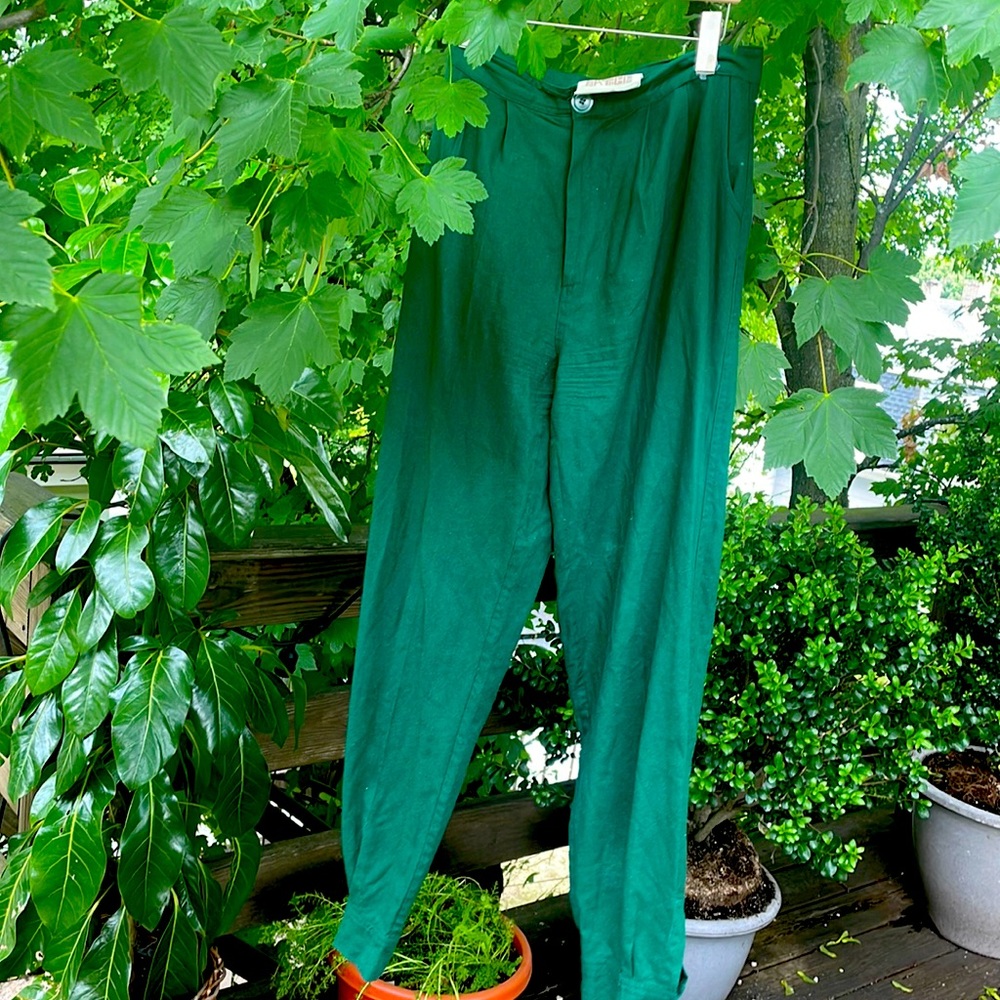ELECTRIC FEATHERS GREEN RAW SILK GENIE TROUSER